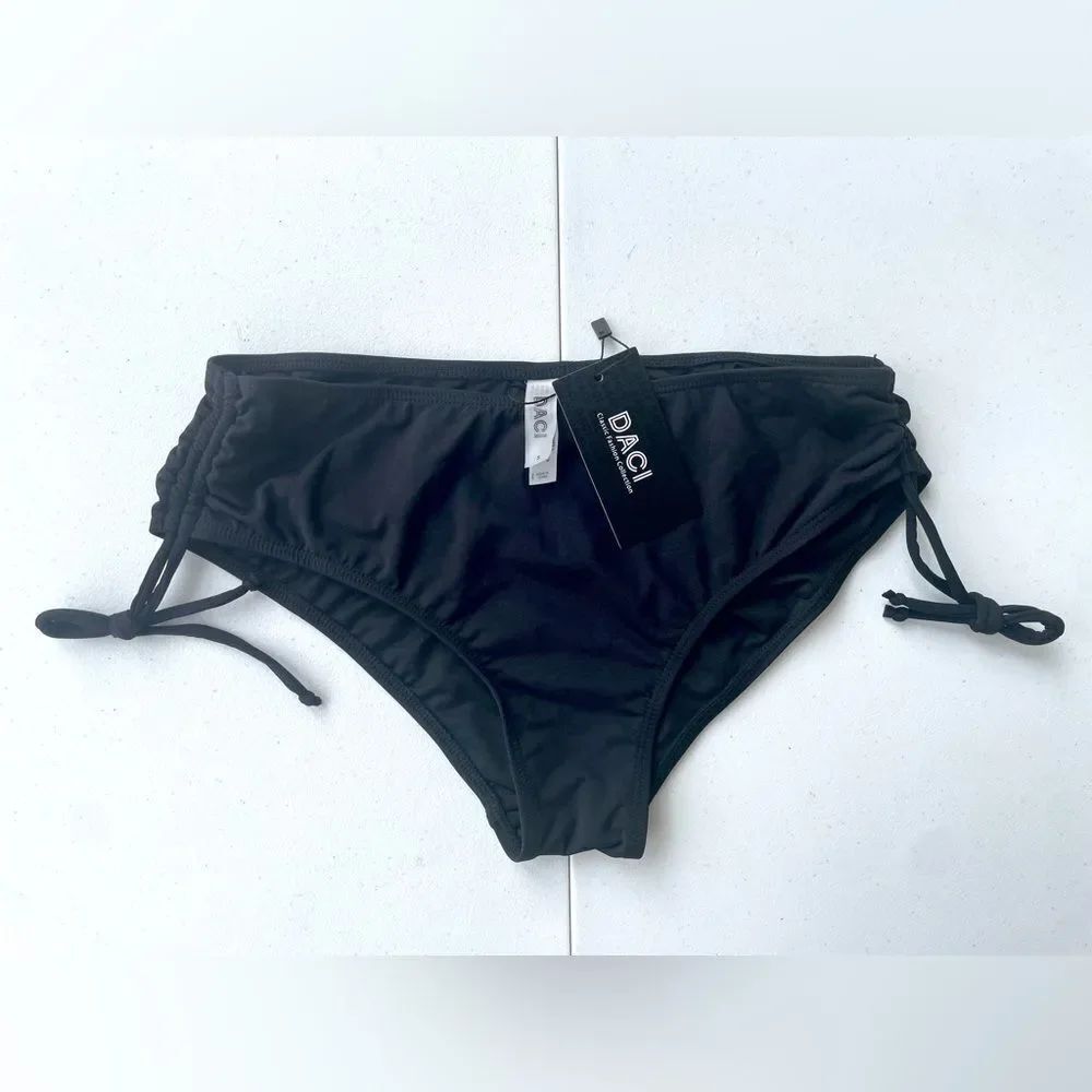 DACI Black Ruched Side Tie Bikini Bottom Size S NWT